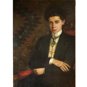 Zofia Sieniawska-Majewska (1879-1930) "Portret kobiecy na tle kilimu"